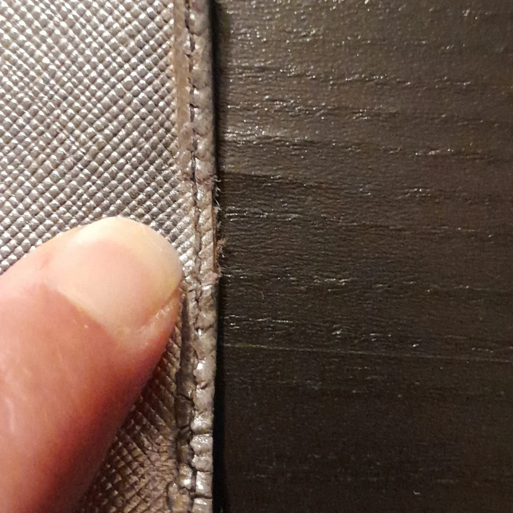 Prada  Saffiano Leather Metallic Silver Long‎ Wallet Rare Color Rubbing Inside